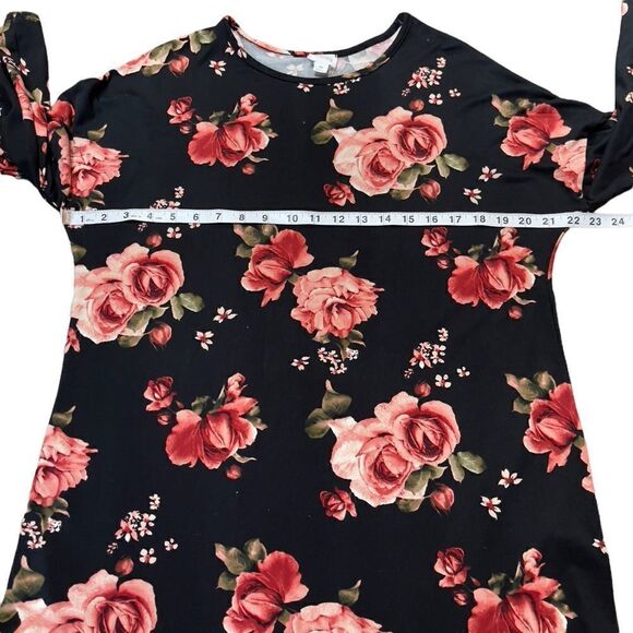 Emberly Black Floral Bell Sleeve Shift Dress Size M - Picture 8 of 12